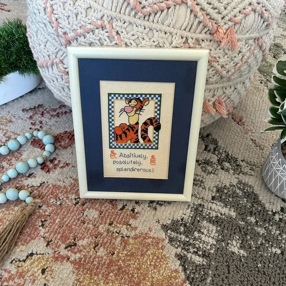 Disney Tigger Handmade Cross-Stitch Art in Cream Frame splendiferous - Picture 2 of 16